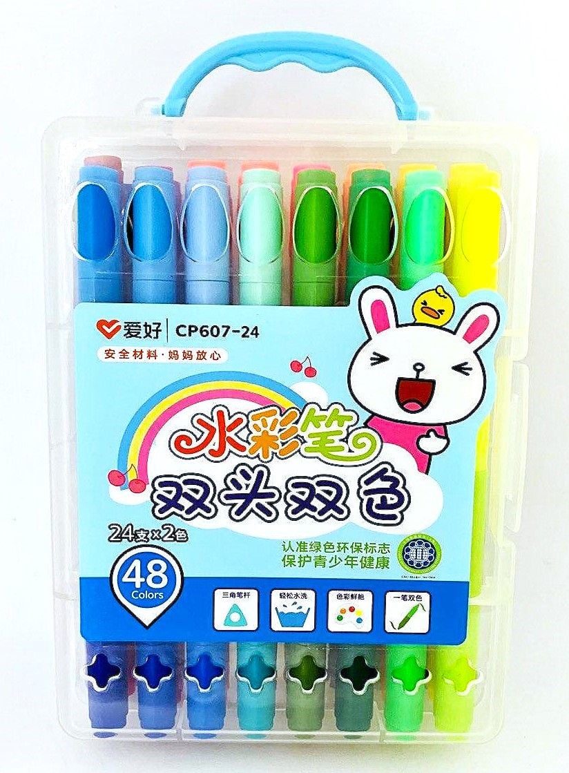 Фломастери 2х-сторонні 24 шт 48 кол на водяній основі CP 607-24 AIHAO