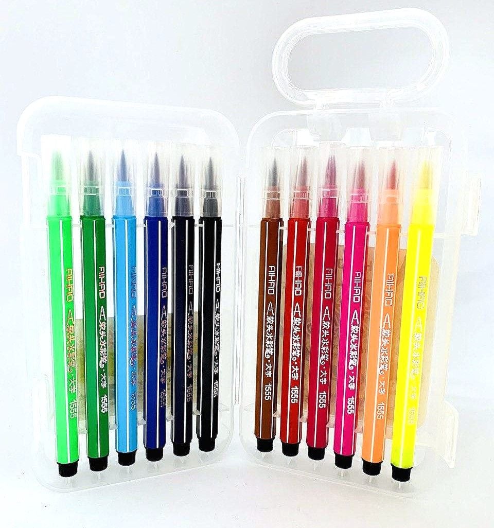 Фломастери для каліграфії в пластиковому кейсі 12 кол (24 шт/уп) 1555-12 AIHAO