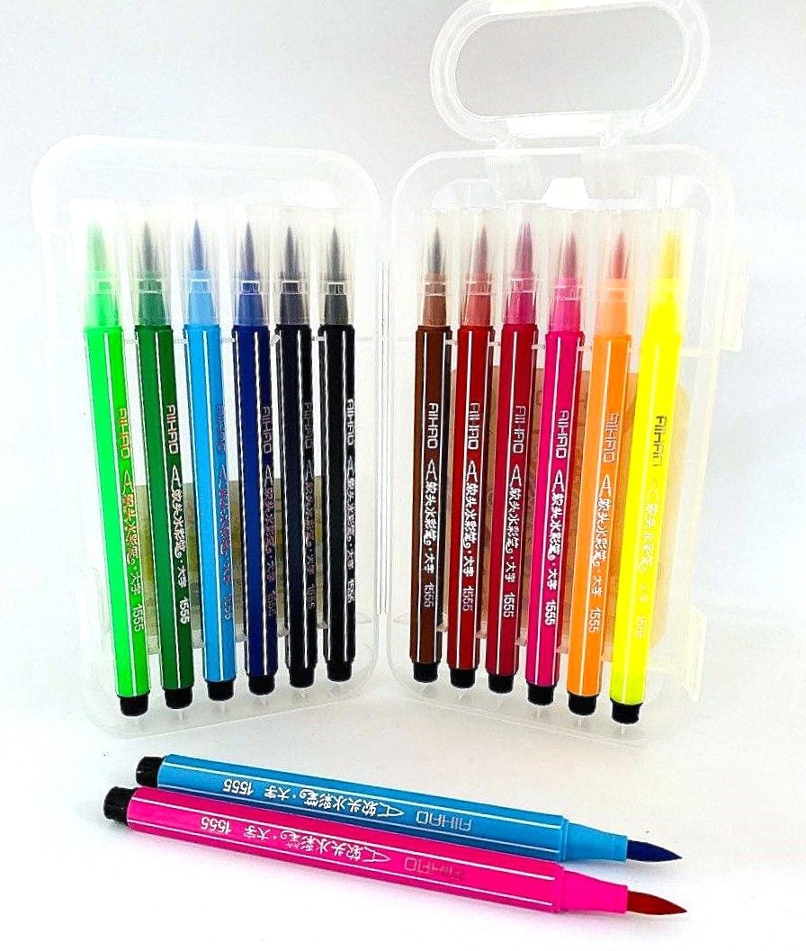 Фломастери для каліграфії в пластиковому кейсі 12 кол (24 шт/уп) 1555-12 AIHAO