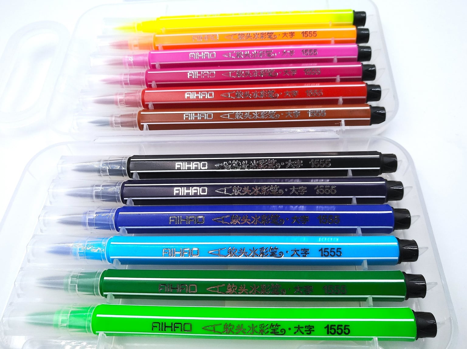 Фломастери для каліграфії в пластиковому кейсі 12 кол (24 шт/уп) 1555-12 AIHAO