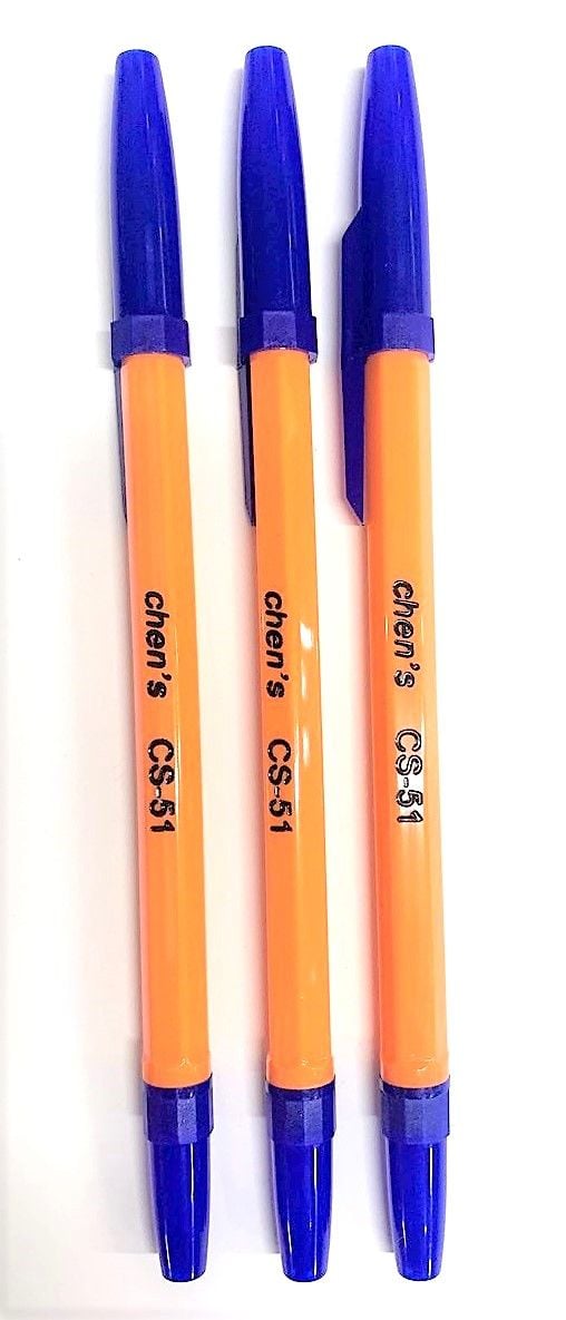 Ручка кулькова жовтий корпус, синя CS-51 Chen`s