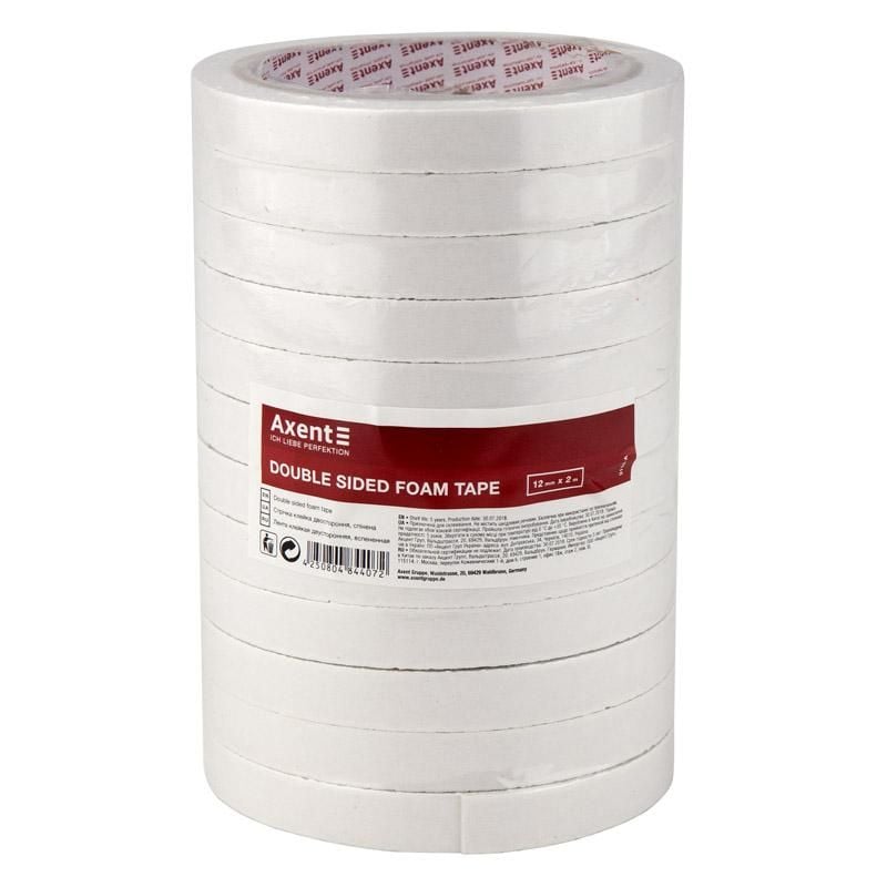 Стрічка клейка двустороння 12*2 м спінена (12 шт/туба) 3110-А Axent