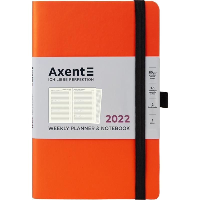 Блокнот щоденник щотижневик датованний 2022 Partner Soft 125*195 помаранчевий 8506-22-12 Axent