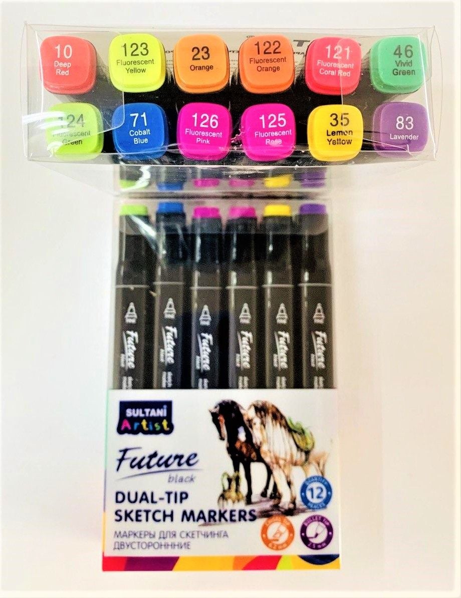 Маркер скетч двосторонній 12 кол Main+Fluorescent colors ST-8016-12 SULTANI