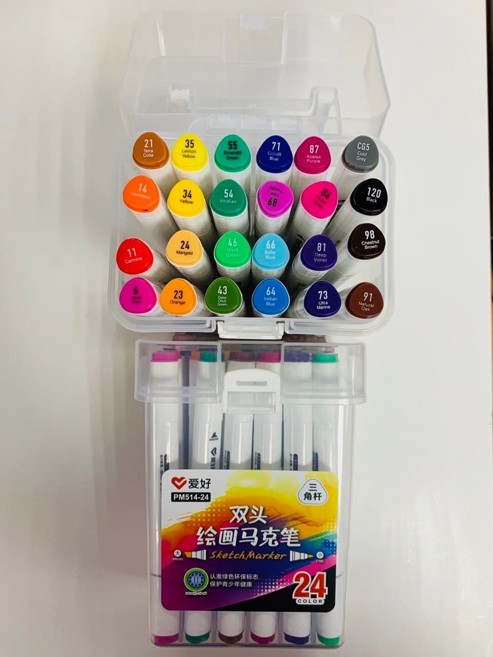 Маркер скетч двосторонній товстий тригранний художній набір 24кол PM 514-24 AIHAO