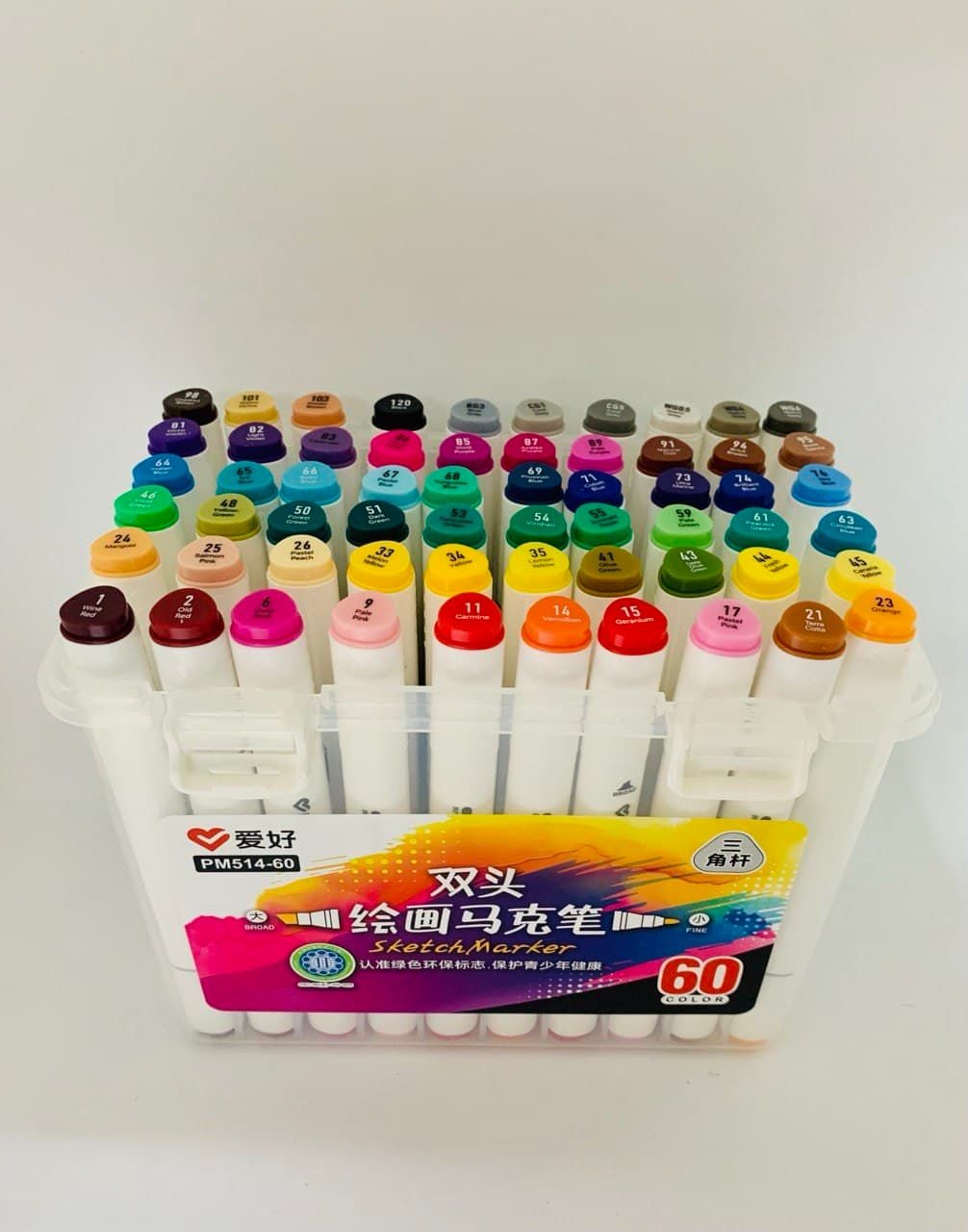 Маркер скетч двосторонній товстий тригранний, художній набір 60кол PM 514-60 AIHAO