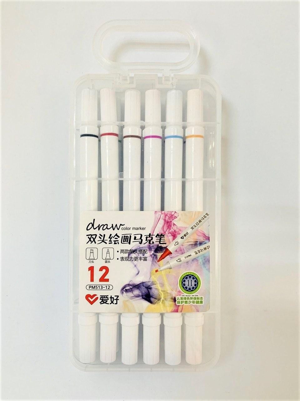 Маркер скетч двосторонній тонкий, художній набір 12 кол (12 шт/уп) PM 513-12 AIHAO