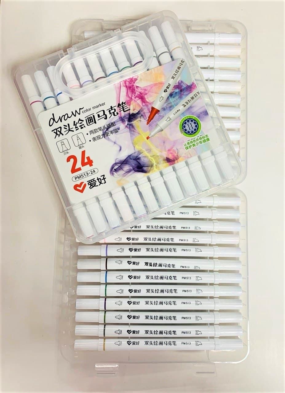 Маркер скетч двосторонній тонкий, художній набір 24 кол (12 шт/уп) PM 513-24 AIHAO