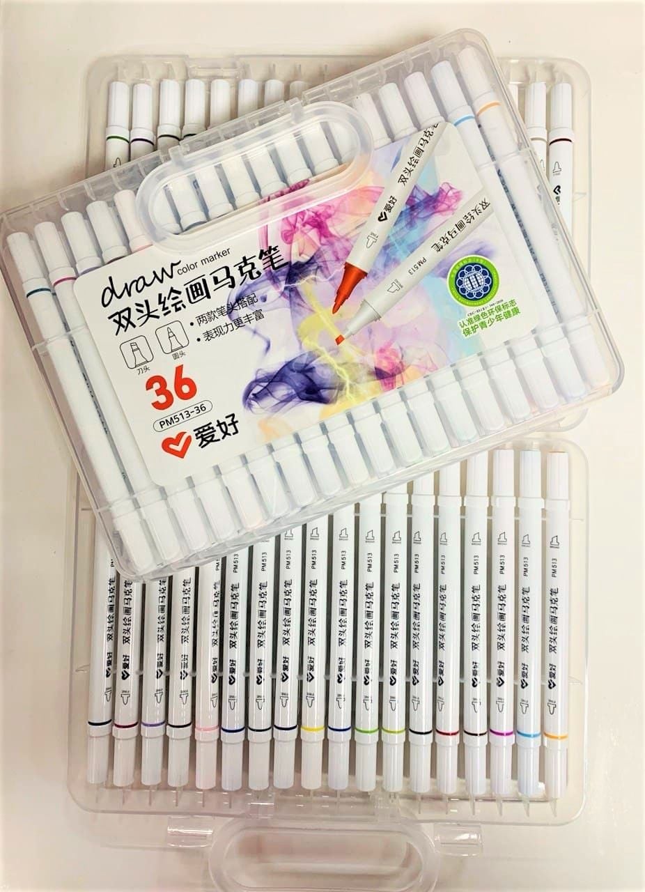 Маркер скетч двосторонній тонкий, художній набір 36 кол (9 шт/уп) PM 513-36 AIHAO