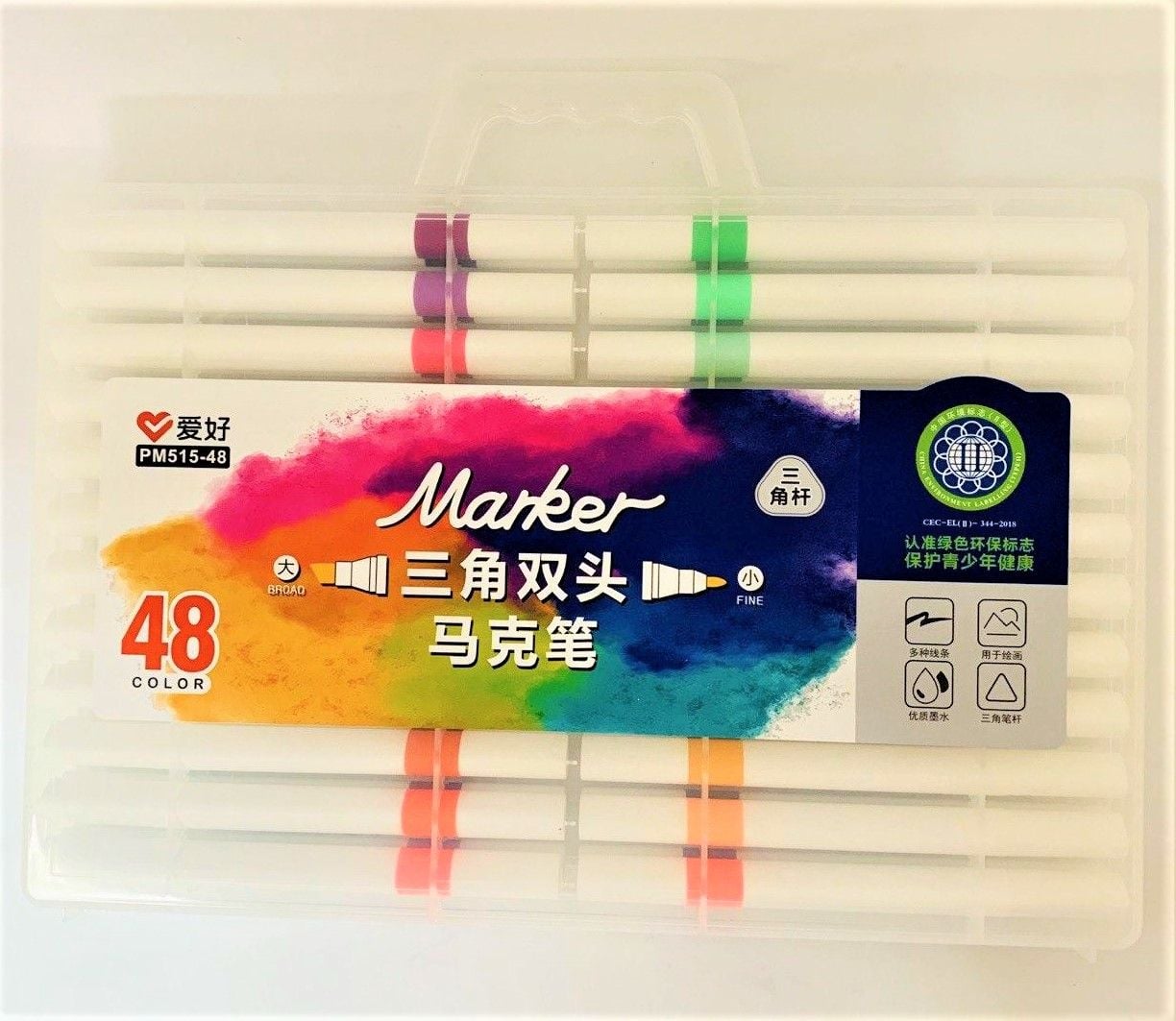 Маркер скетч двосторонній тригранний, художній набір 48 кол (6 шт/уп) PM 515-48 AIHAO