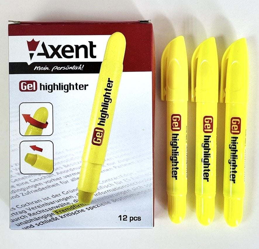 Маркер текстовий жовтий гелевий (12 шт/уп) 5600-A Axent