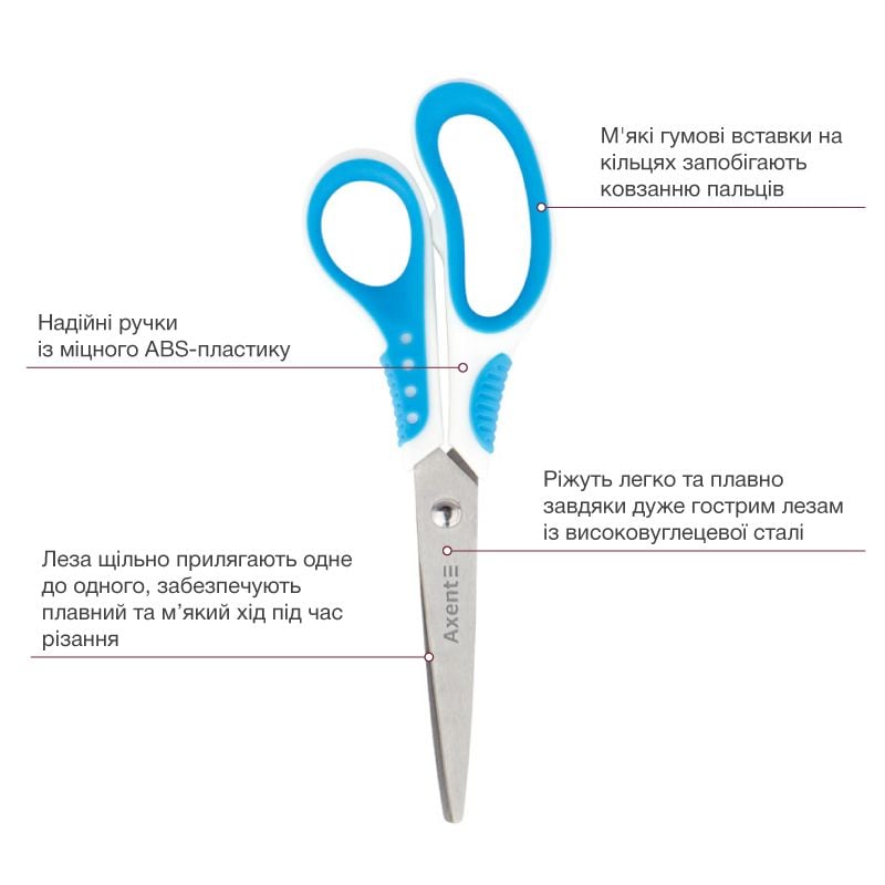Ножиці 18 см біло-блакитні Shell (10 шт/уп) 6304-02 Axent