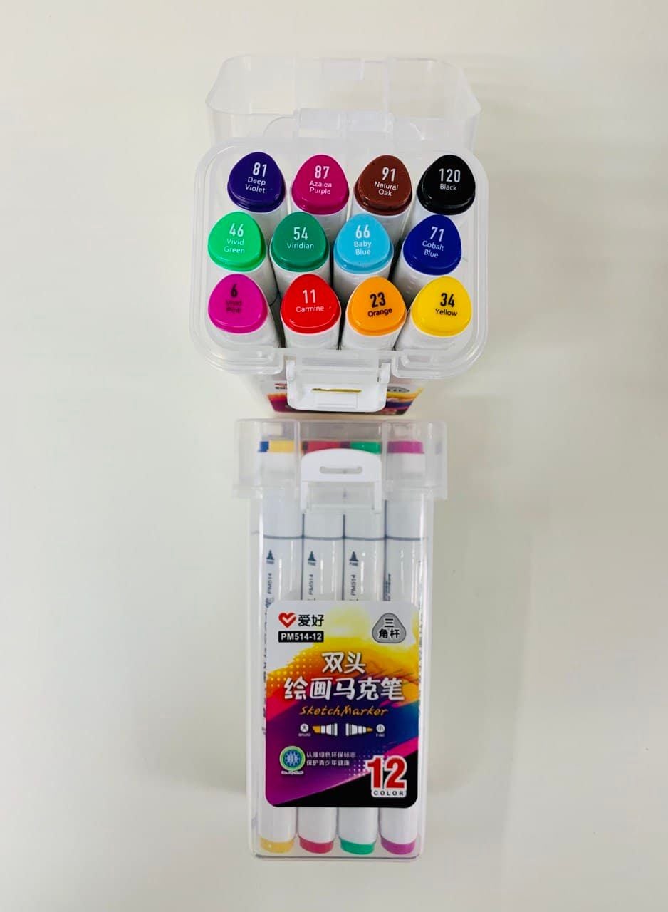 Маркер скетч набір художній товстий тригранний двосторонній 12 кол PM514-12 AIHAO