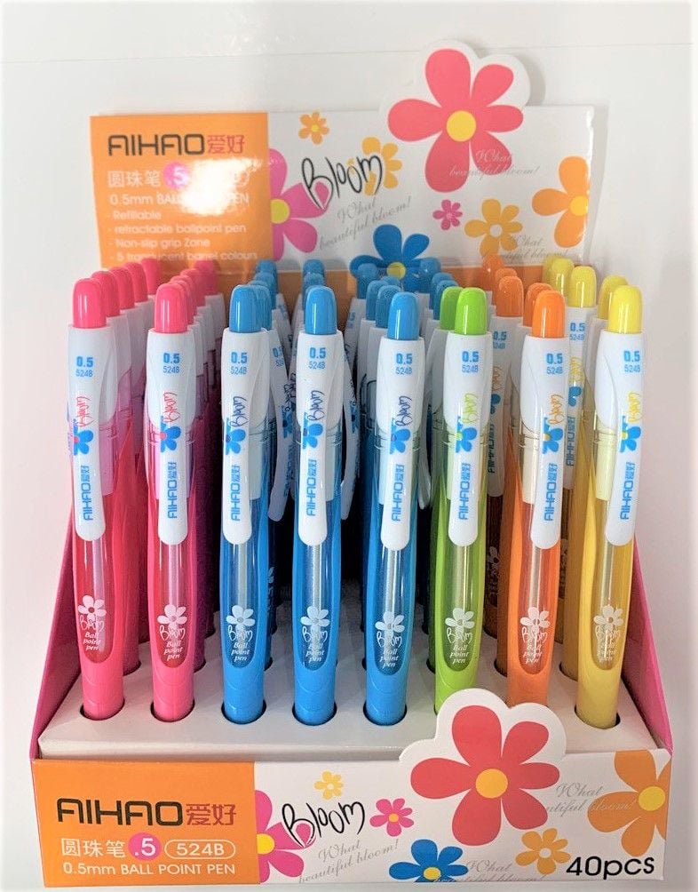 Ручка кулькова 0,5 мм автомат кольоровий корпус синя (40 шт/уп) AH-524B AIHAO