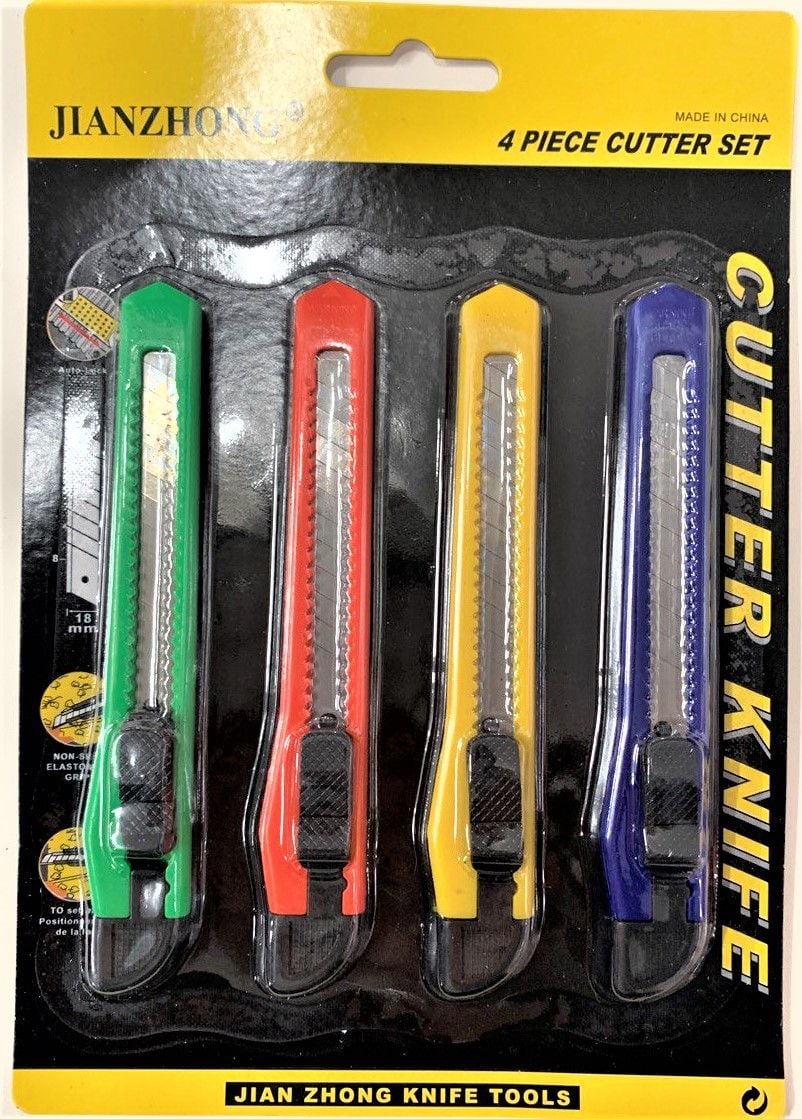 Ніж канцелярський 9 мм на планшеті 4 шт(24 шт/уп)(35) 287-4 Імпорт