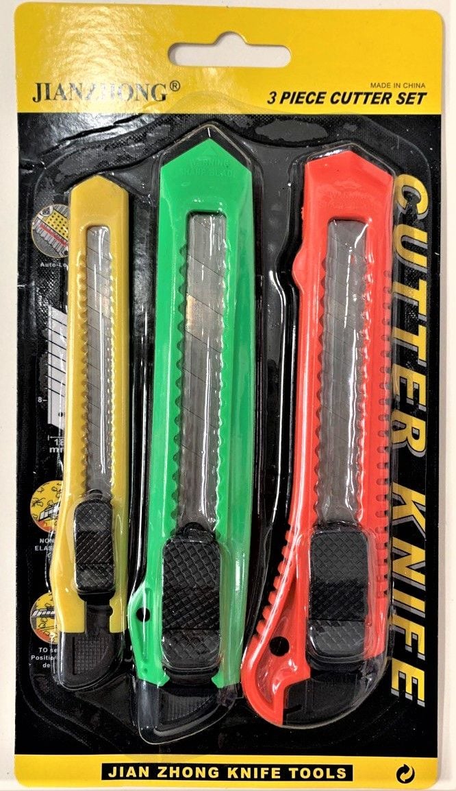 Ніж канцелярський набір 3 шт18 мм та 9 мм на планшеті (24 шт/уп)(34) 287-3 Імпорт