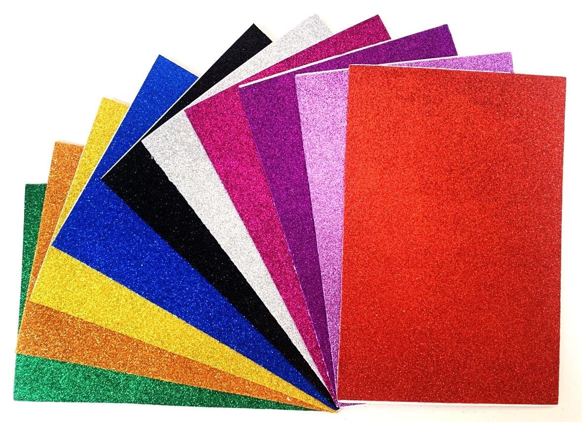 Фоамиран А4 10 кол з блистками клеєвий KK-1504 Імпорт