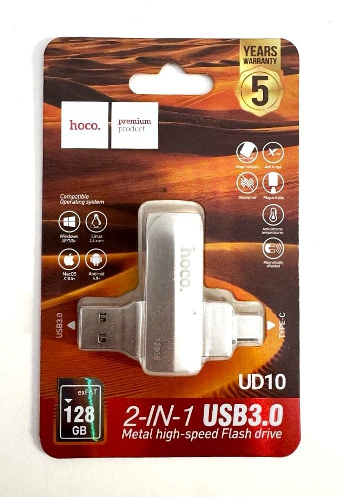 Елементи живлення флешка 128GB USB3.0 + Type-c Silver 38677 hoco