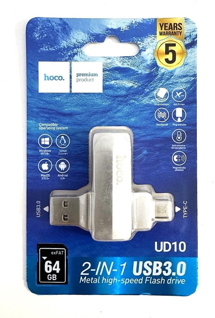 Елементи живлення флешка 64GB USB3.0 + Type-c Silver 38660 hoco