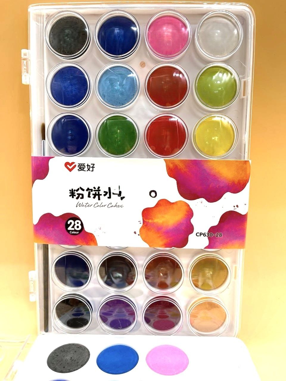 Фарби акварельні 28 кол з пензликом в пластиковій коробці CP 630-28 AIHAO