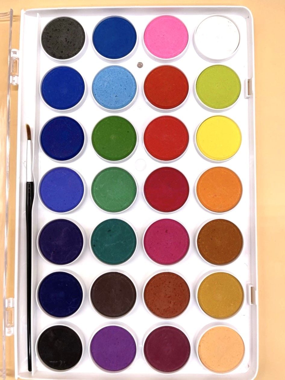 Фарби акварельні 28 кол з пензликом в пластиковій коробці CP 630-28 AIHAO