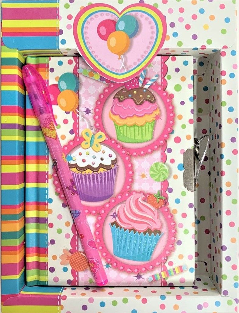 Блокнот дитячий на замочку в подарунковій коробці з ручкою 56 арк Тістечка 640610-A Малеваро