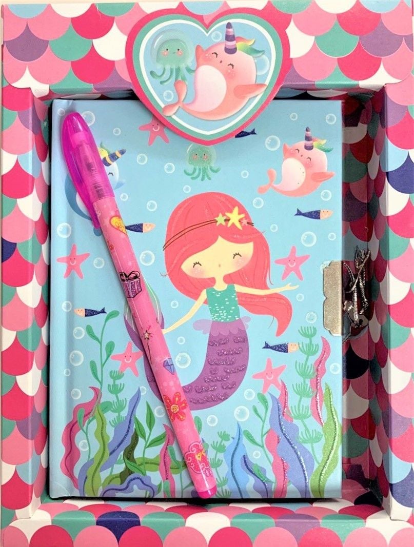 Блокнот дитячий на замочку в подарунковій коробці з ручкою 56 арк Русалка 641955-A Малеваро
