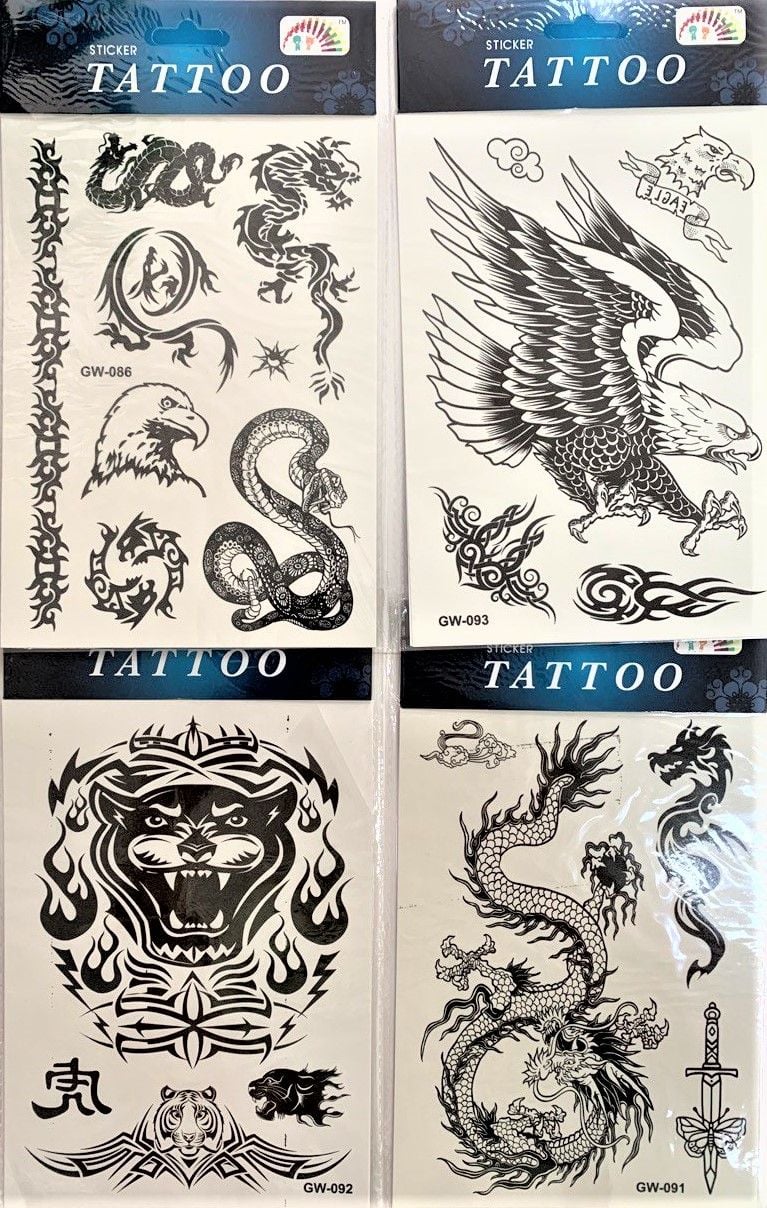 Наліпки тату чорні 23*13 см (12 шт/уп) ST-1629-2