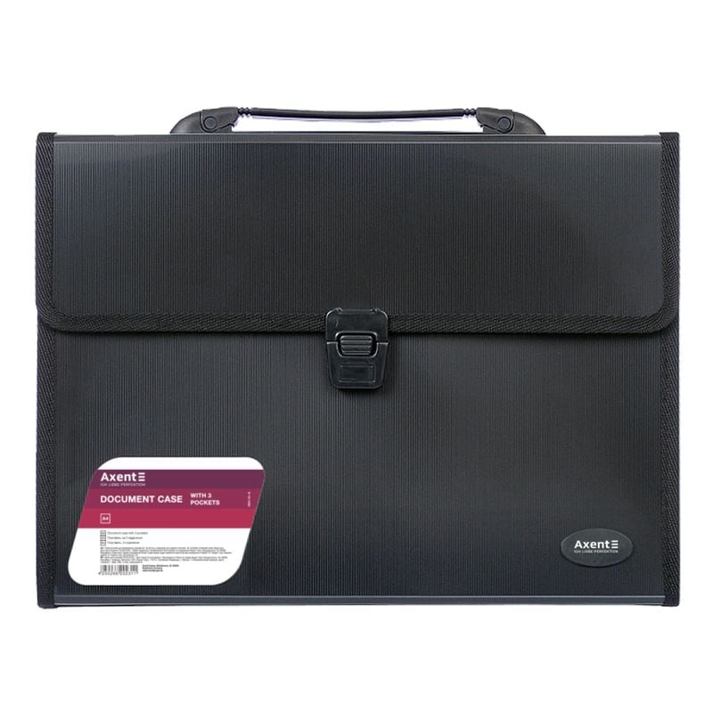 Портфель офісний А4 на 3 відділення, чорний 1601-01-A Axent