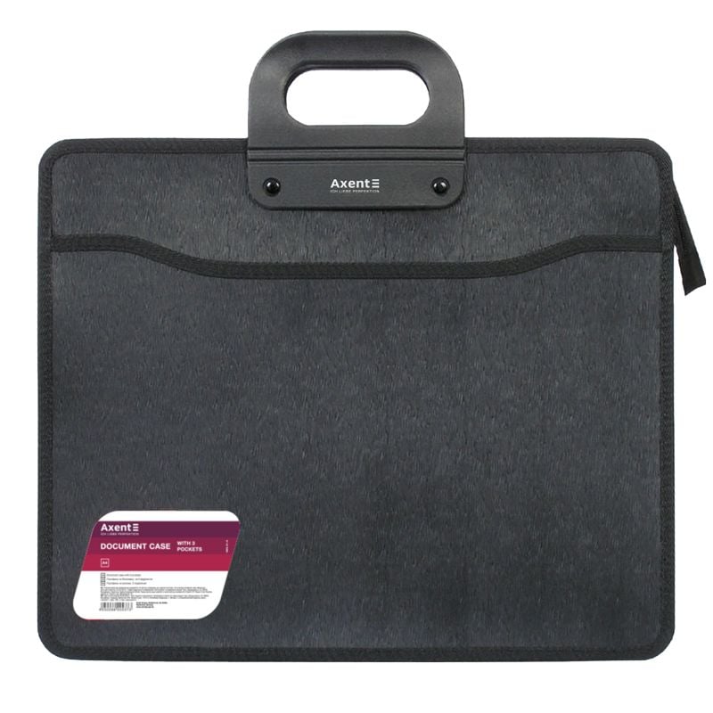 Портфель офісний В4 на блискавці, на 3 відділення, чорний 1603-01-A Axent