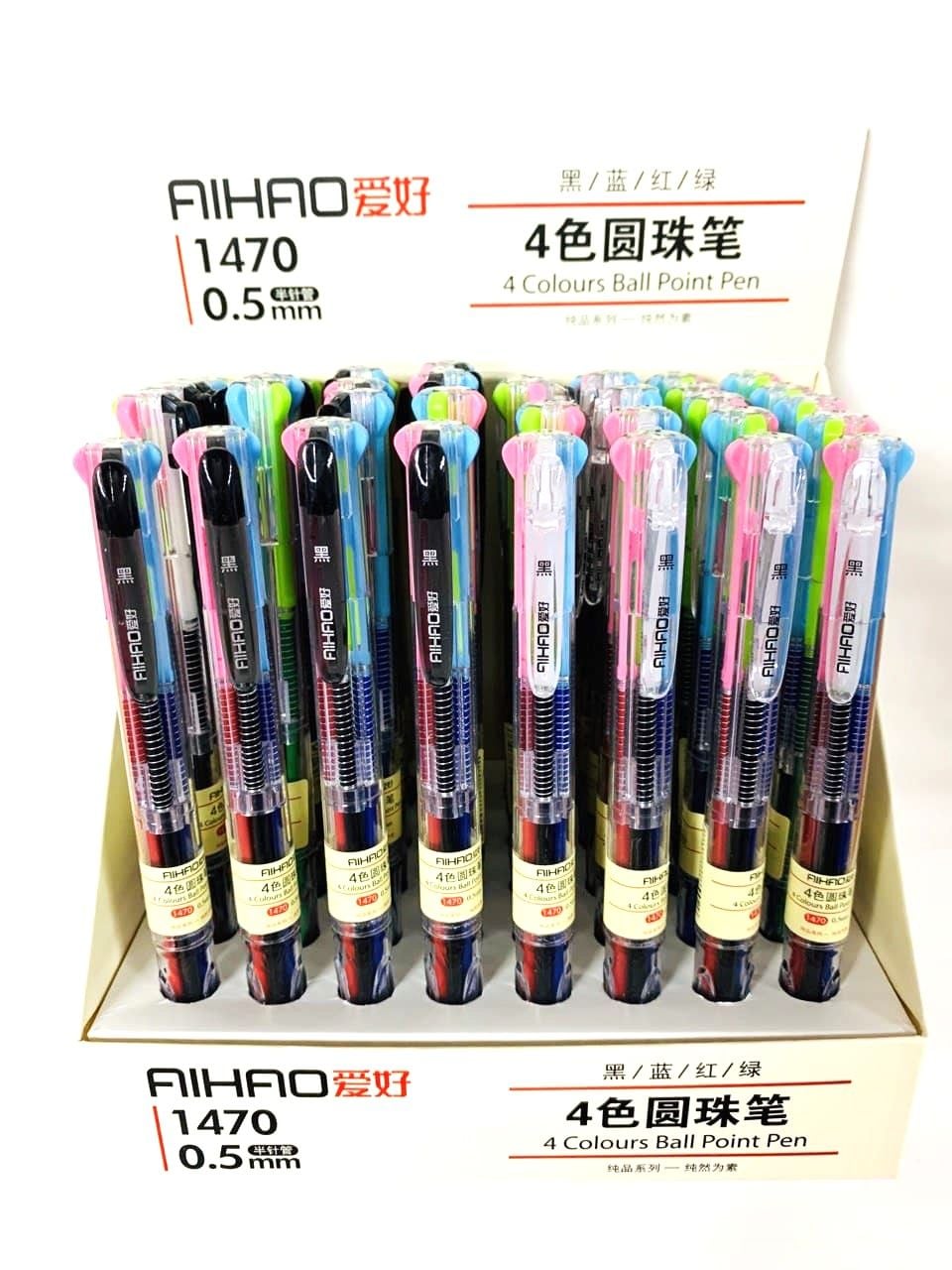 Ручка кулькова 4-х кольорова, прозорий корпус (40 шт/уп) AH-1470 AIHAO