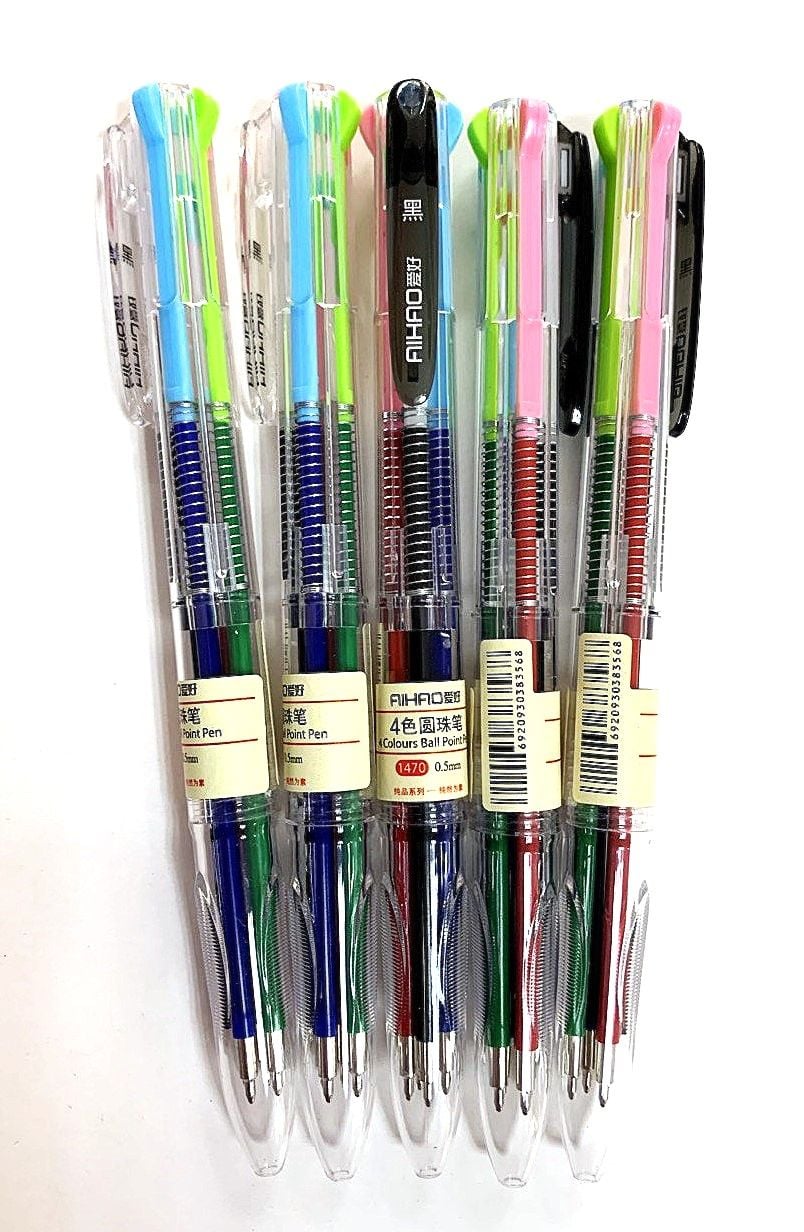 Ручка кулькова 4-х кольорова, прозорий корпус (40 шт/уп) AH-1470 AIHAO