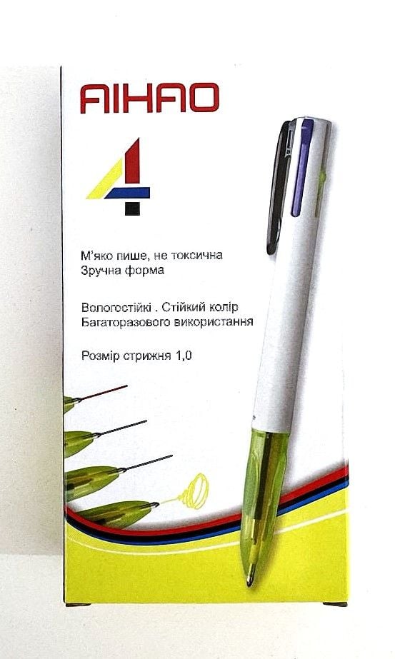Ручка кулькова 4-х кольорова неон 1,0 мм (12 шт/уп) AH-147V-YEL AIHAO