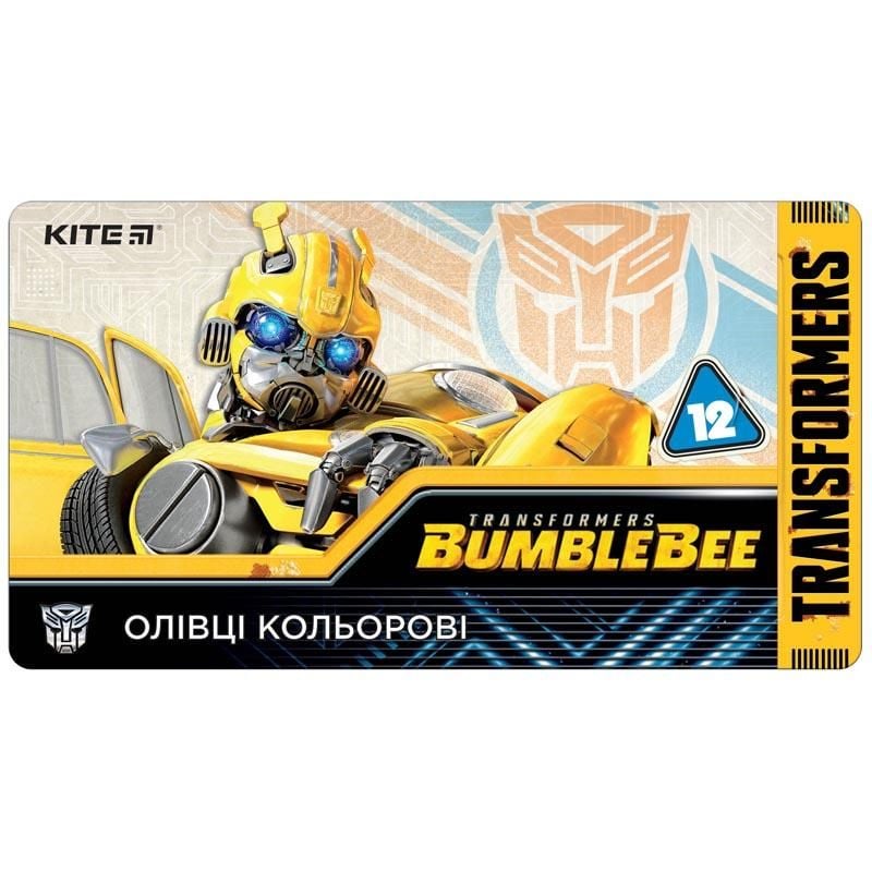 Олівець кольоровий 12 кол тригранні в металевому пеналі Transformers (12 шт/уп) TF19-058 Kite