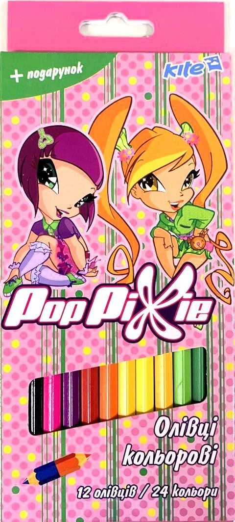 Олівець кольоровий 12\24кол. Pop Pixie двосторонні PP13-054 Kite
