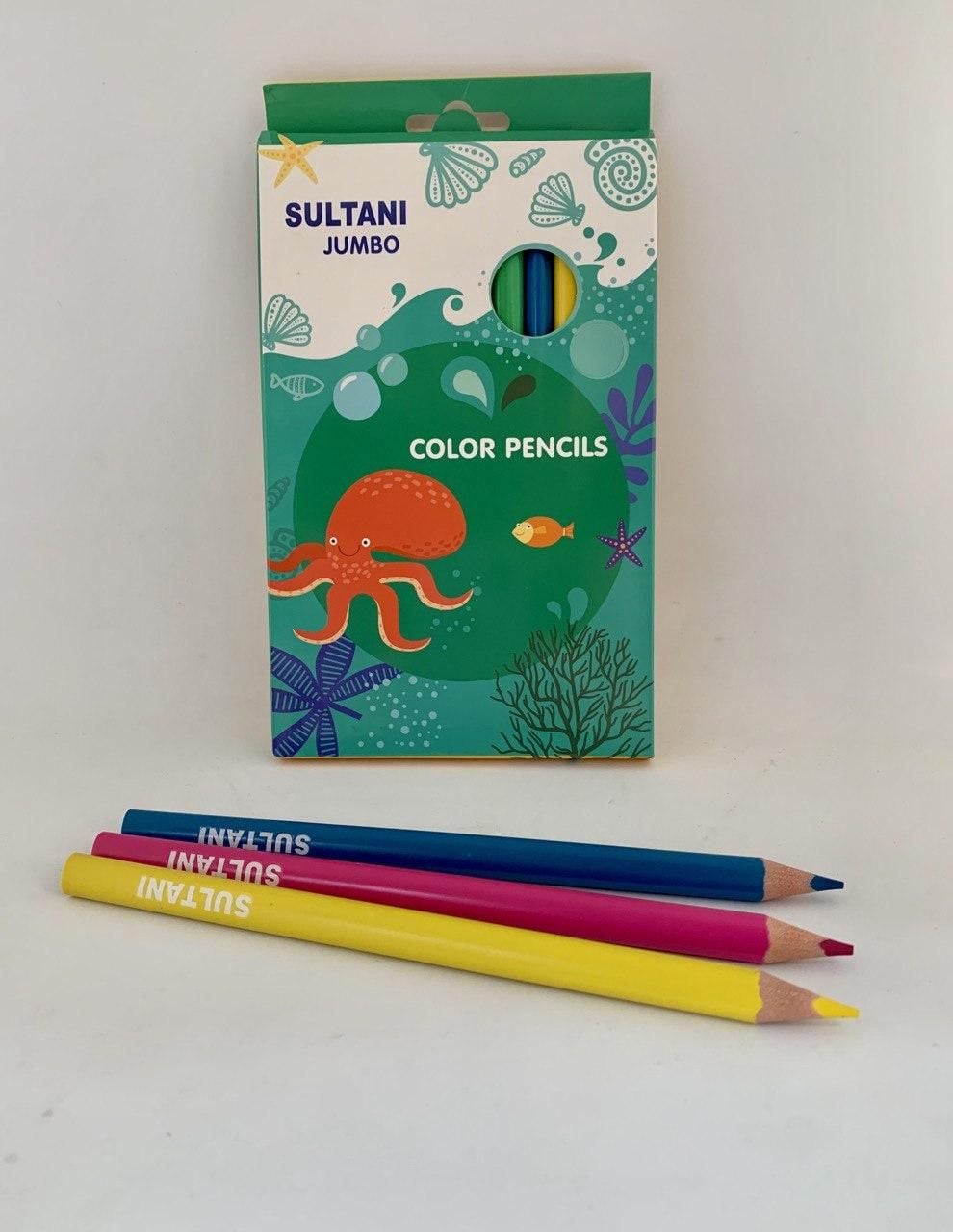 Олівець кольоровий Джамбо 12 кол. тригранні Sea life ST-6175-12 SULTANI