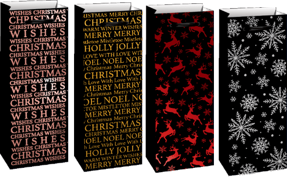 Пакет подарунковий під пляшку 130*85*360 Bottle XMAS (12 шт/уп) WB20-49 Малеваро