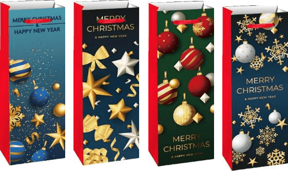 Пакет подарунковий під пляшку 130*85*360 Bottle XMAS (12 шт/уп) 22-CW-073 Малеваро