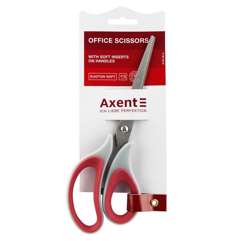 Ножиці 21 см Duoton soft сіро-червоні (10 шт/уп) 6102-06 Axent