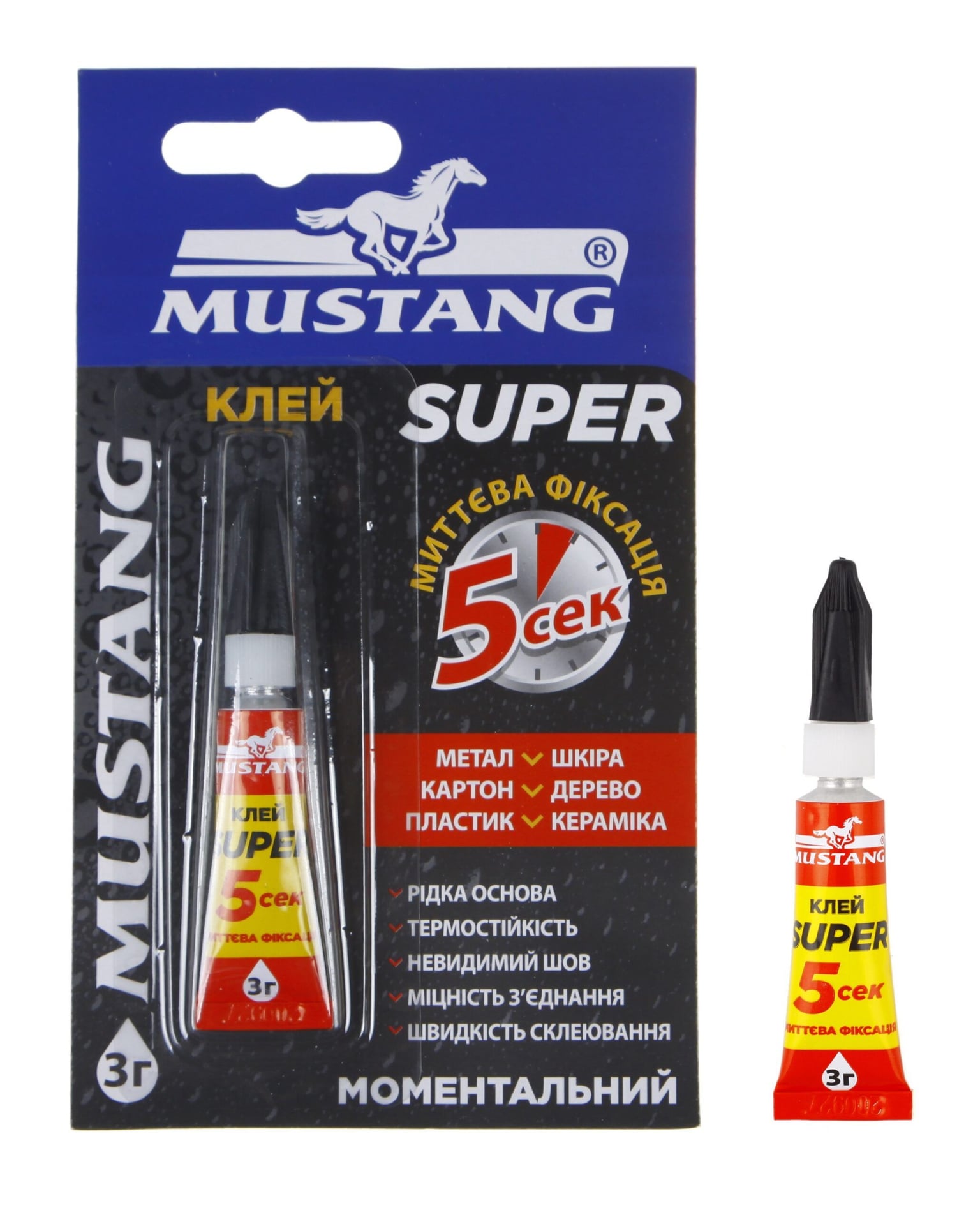 Клей моментальний 3 мл 12 шт/планшет MG2 MUSTANG