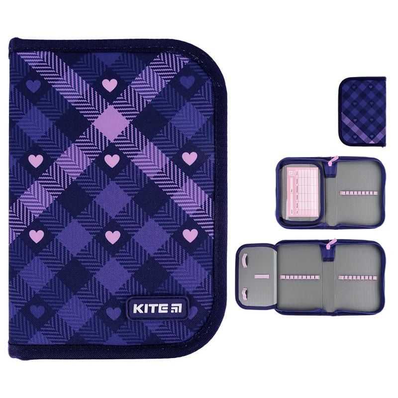 Пенал книжка 1 відділення, 1 відворот Check and Hearts K24-621-1 Kite