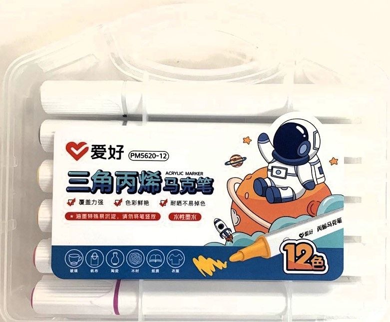 Маркер акриловий 12 кол трикутний корпус (12 шт/уп) PM5620-12 AIHAO