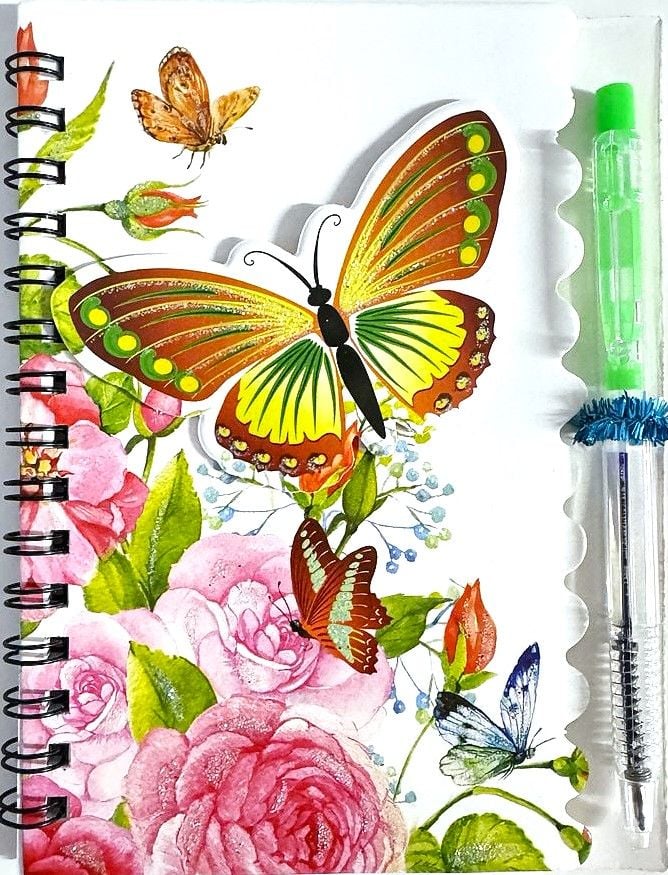 Блокнот А6 на пружині 36арк лінія з ручкою Метелики ST-2255 SULTANI