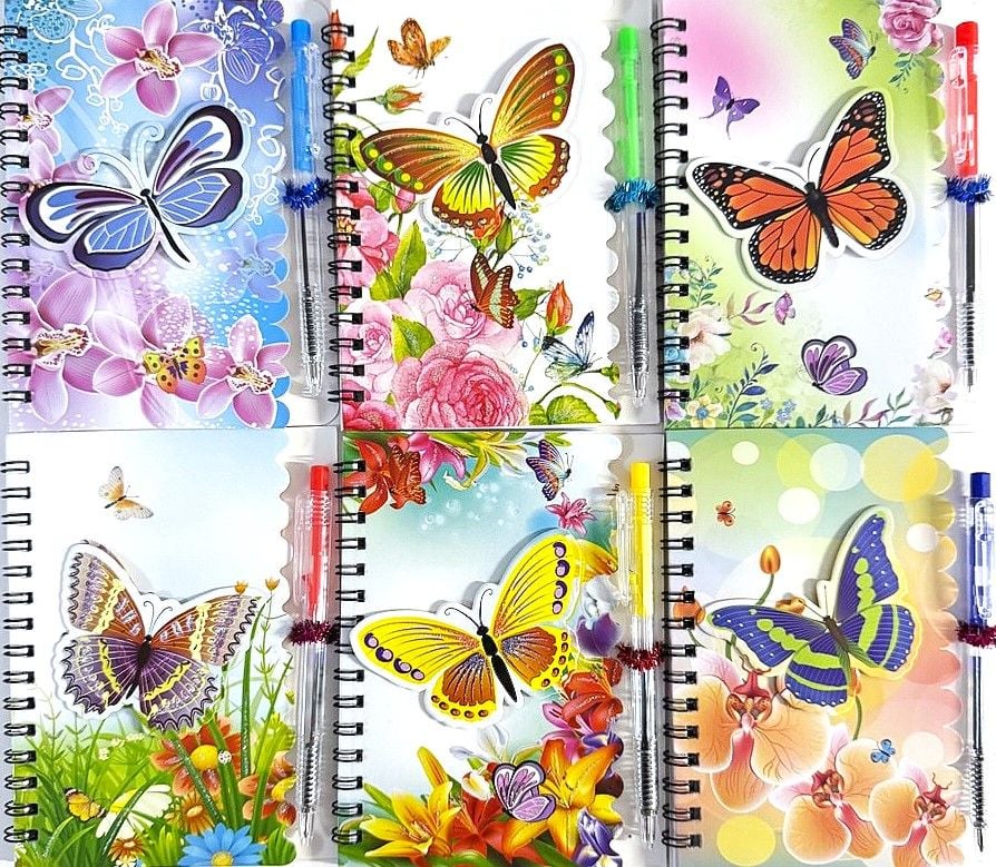 Блокнот А6 на пружині 36арк лінія з ручкою Метелики ST-2255 SULTANI